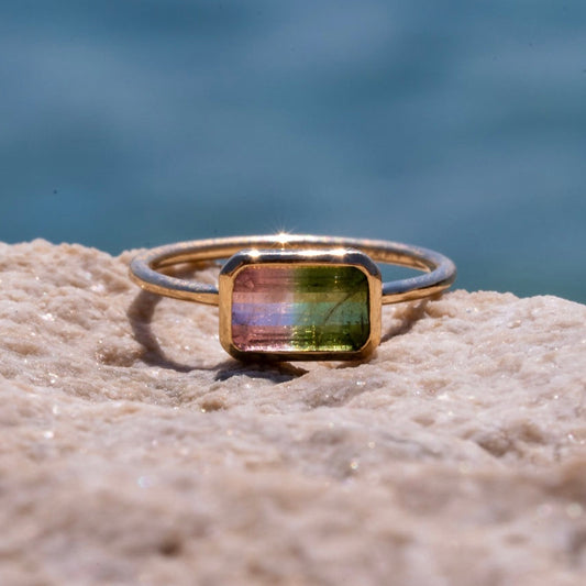 Bicolor/Watermelon Turmalin Ring aus Gold in Zargenfassung